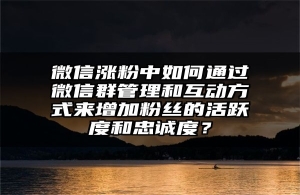 微信涨粉中如何通过微信群管理和互动方式来增加粉丝的活跃度和忠诚度？