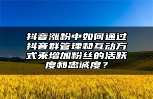 抖音涨粉中如何通过抖音群管理和互动方式来增加粉丝的活跃度和忠诚度？