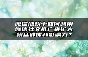 微信涨粉中如何利用微信社交推广来扩大粉丝群体和影响力？